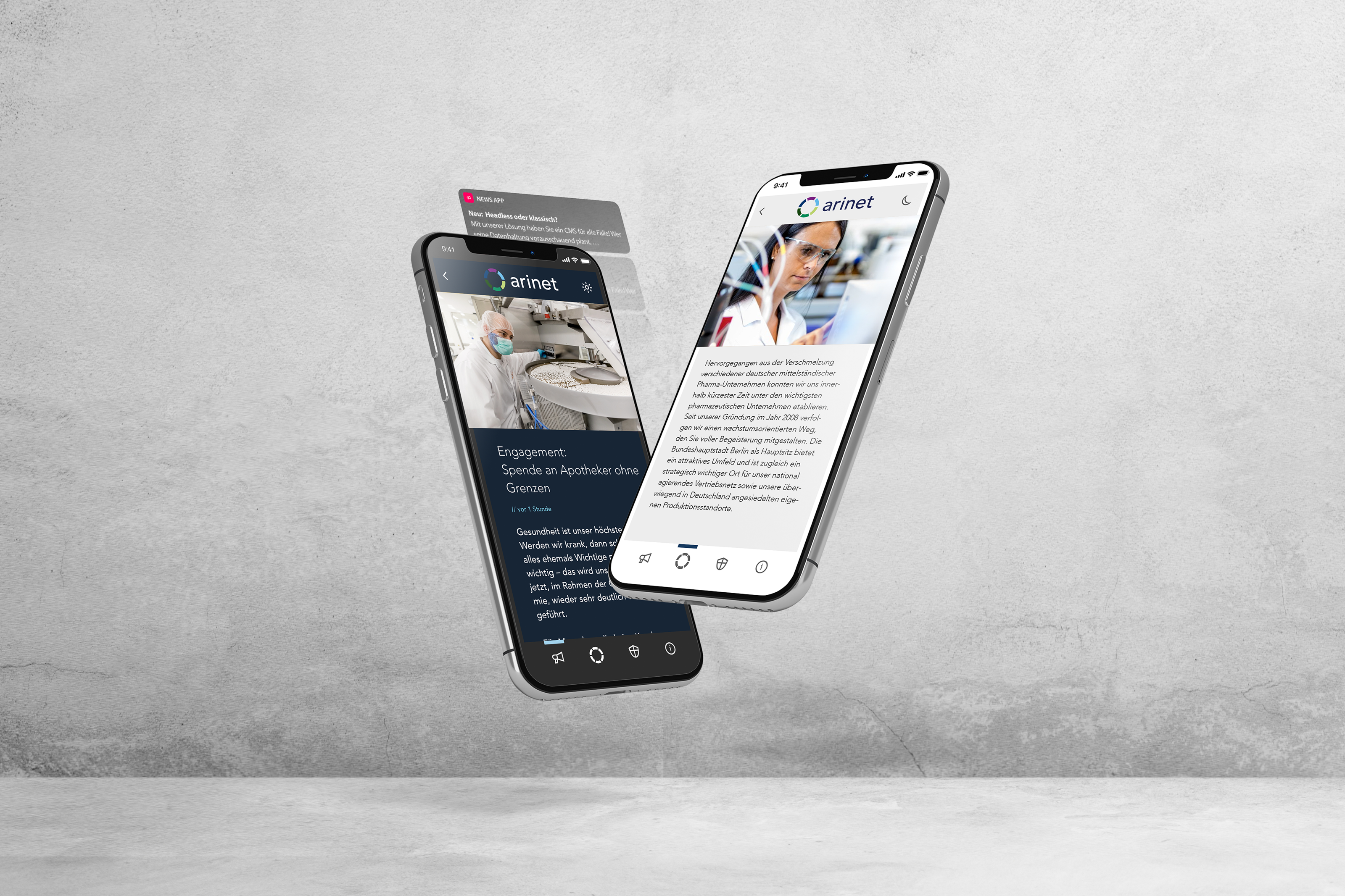 arinet app Vorschau auf dem smartphone