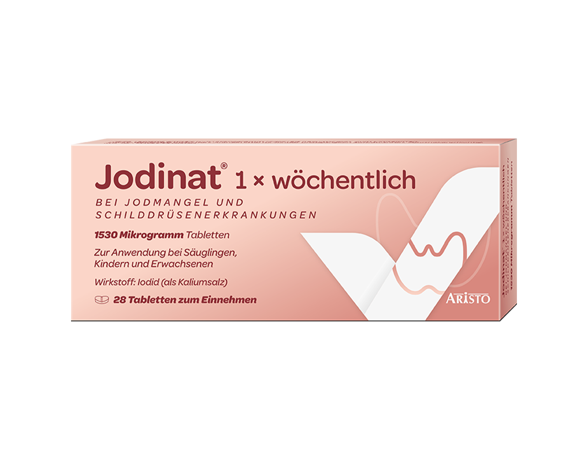 Jodinat® 1 x wöchentlich 1530 Mikrogramm Tabletten Packshot